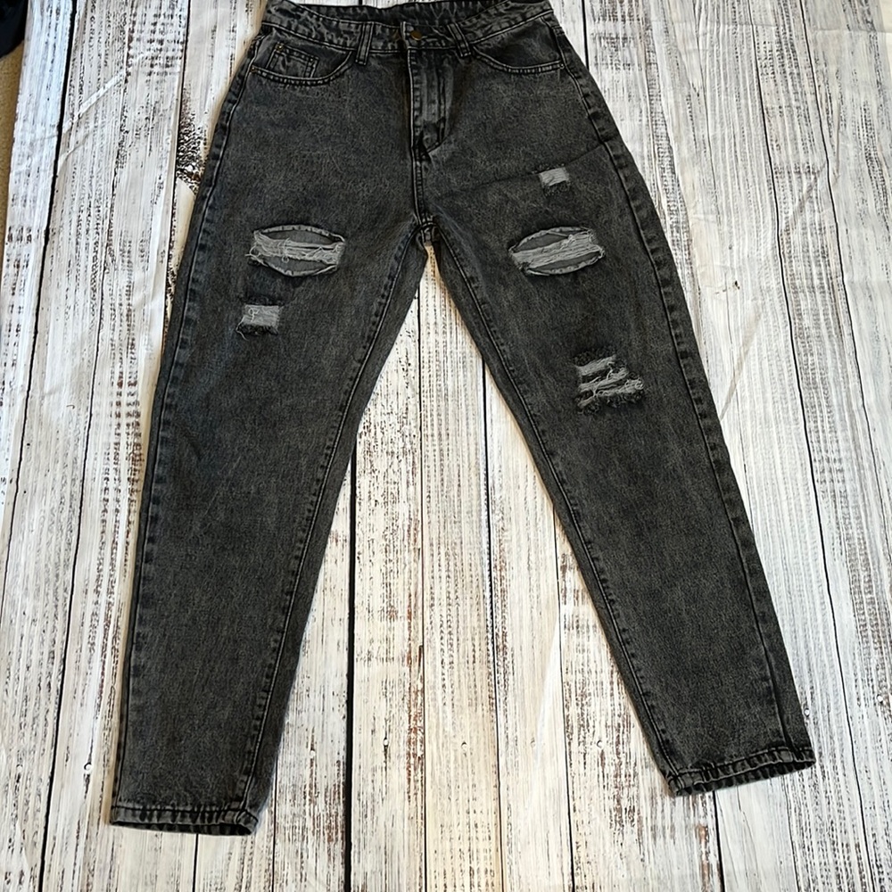 Grey wash mom jeans